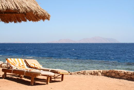 On a beach of hotel Sheraton in Egypt on the Red Sea