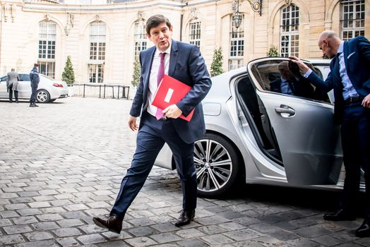 FRANCE, Paris: French Minister for Cities, Youth and Sport Patrick Kanner arrives at the hotel de Matignon, in Paris, to attend an interministerial meeting, on March 18, 2016.