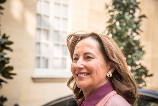 FRANCE, Paris: French minister for Ecology, Sustainable Development and Energy Segolene Royal arrives at the hotel de Matignon, in Paris, to attend an interministerial meeting, on March 18, 2016.