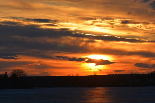 Sunset over Frozen Lake