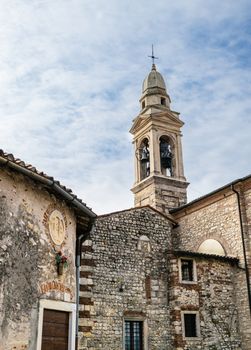 Bell tower of the medieval sanctuary of St. Mery of "Bassanella" in Soave, Italy.