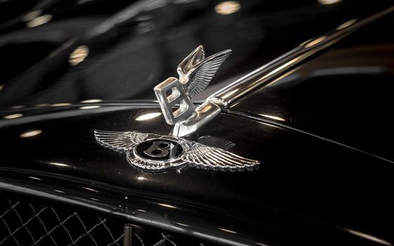 Verona, Italy - May 09,2015: Bentley winged "B" badge bonnet (hood) ornament.