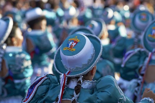Caporales dance group performing at the annual Carnaval Andino con la Fuerza del Sol in Arica, Chile.