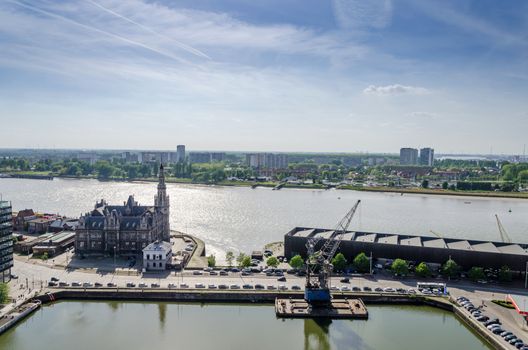 Aerial view over the city of Antwerp in Belgium from Museum aan de Stroom.