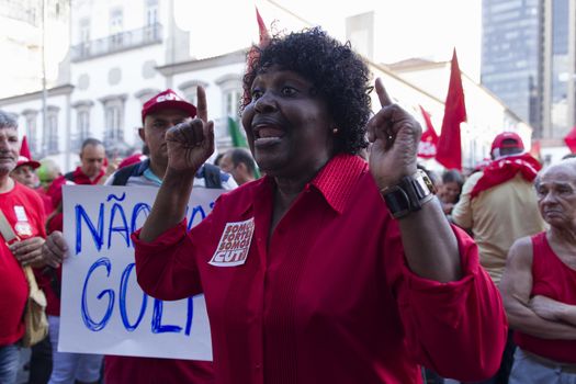 BRAZIL, Rio de Janeiro : Workers' Party (PT) supporters demonstrate in support of President Dilma Rousseff and former President Luiz Inacio Lula da Silva in Rio de Janeiro, Brazil, on March 18, 2016. Brazilian President Dilma Rousseff's supporters took to the streets Friday to fight back at attempts to oust her, as a flurry of court battles raged over her controversial cabinet appointment of predecessor Luiz Inacio Lula da Silva.