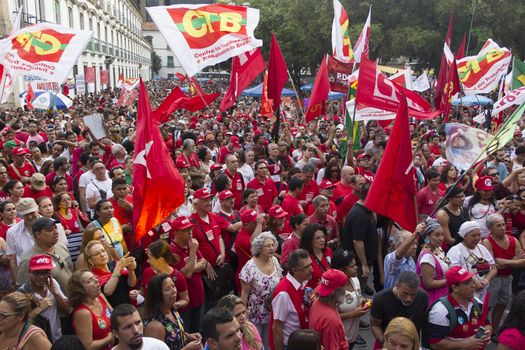 BRAZIL, Rio de Janeiro : Workers' Party (PT) supporters demonstrate in support of President Dilma Rousseff and former President Luiz Inacio Lula da Silva in Rio de Janeiro, Brazil, on March 18, 2016. Brazilian President Dilma Rousseff's supporters took to the streets Friday to fight back at attempts to oust her, as a flurry of court battles raged over her controversial cabinet appointment of predecessor Luiz Inacio Lula da Silva.