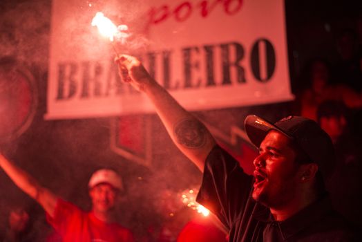 BRAZIL, Curitiba: A group of pro-government protesters demonstrate in support of President Dilma Rousseff and former President Luiz Inacio Lula da Silva in Curitiba, Brazil, on March 18, 2016. Brazilian President Dilma Rousseff's supporters took to the streets Friday to fight back at attempts to oust her, as a flurry of court battles raged over her controversial cabinet appointment of predecessor Luiz Inacio Lula da Silva. 