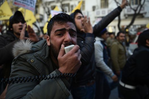 GREECE, Thessaloniki: Hundreds of migrants from Diavata refugees camp and Greek citizens demonstrate in Thessaloniki, northern Greece, against the EU migration policy and closed borders, on March 19, 2016.