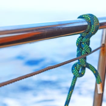 rope    and metal  in the blue say ocean mediterranean sea