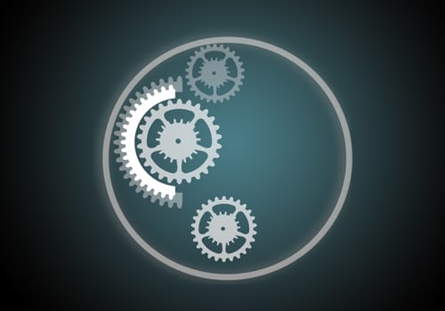 Set of mechanical gears on grey background