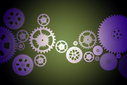 Set of mechanical gears on colorful background