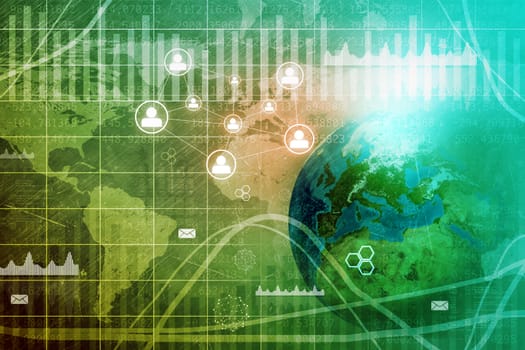 Earth globe with graphs, technology concept. Elements of this image furnished by NASA