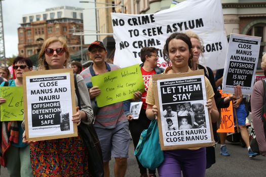AUSTRALIA, Sydney: Thousands of Australian have taken to the streets during a protest demanding that refugees not be send back to Nauru or Manus Island on March 20, 2016 in Sydney, Australia.