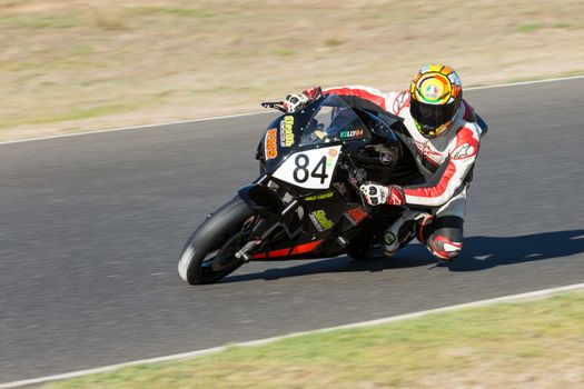 BROADFORD, VICTORIA/AUSTRALIA - MARCH 20: A mix of bikes and sidecars tussle against each other at Round 1 of the Interclub Series at The Broadford Motorcycle Complex near Melbourne.