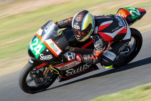 BROADFORD, VICTORIA/AUSTRALIA - MARCH 20: A mix of bikes and sidecars tussle against each other at Round 1 of the Interclub Series at The Broadford Motorcycle Complex near Melbourne.