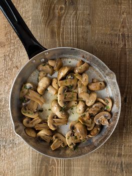 close up of rustic sauteed mushrooms