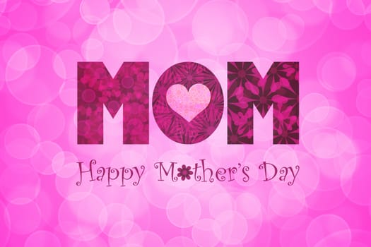 Happy Mothers Day Text with Polka Dot Heart on Tulip Flowers Bokeh Background Illustration