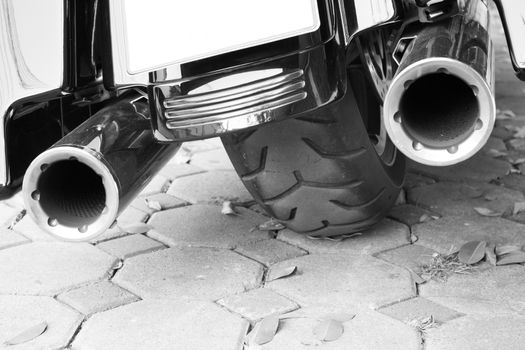 Motorcycle  double exhaust black and white background