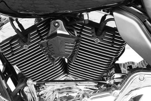 Motor bike detail engine black and  white background