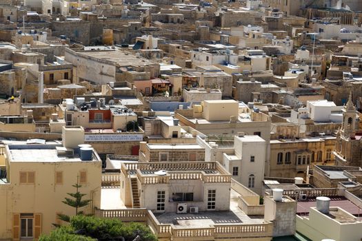VICTORIA, MALTA - OCTOBER 31, 2015 : View of Victoria city in Malta, with historical limestone buildings.