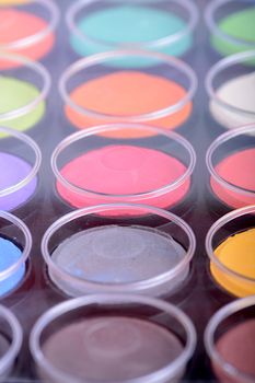 set of watercolor paints close up