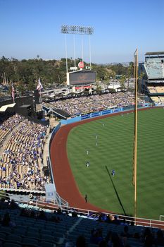 Batting practice before a Dodgers baseball game at Dodger Stadium.