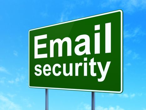 Safety concept: Email Security on green road highway sign, clear blue sky background, 3d render