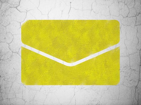 Finance concept: Yellow Email on textured concrete wall background