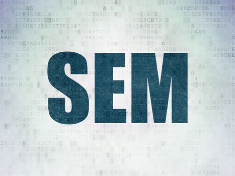 Marketing concept: Painted blue word SEM on Digital Paper background