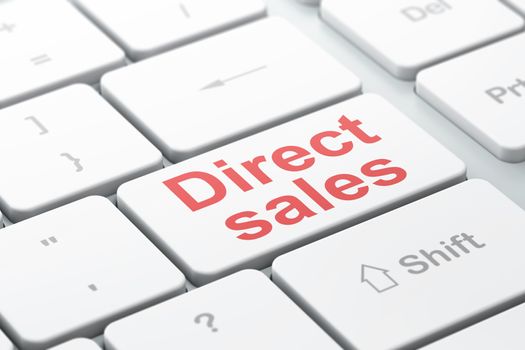 Marketing concept: computer keyboard with word Direct Sales, selected focus on enter button background, 3d render