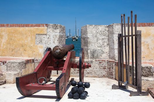 Ancient cannon at Fort San Sebastian del Pastelillo in Cartagena de Indias Colombia