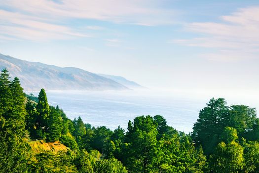 at highway 1, Big Sur, California, USA with cloudy blue sky