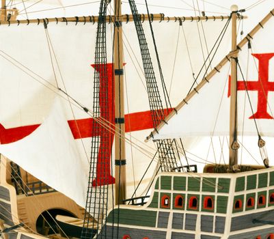   part of the photographed model sailing ship, old ship with sails