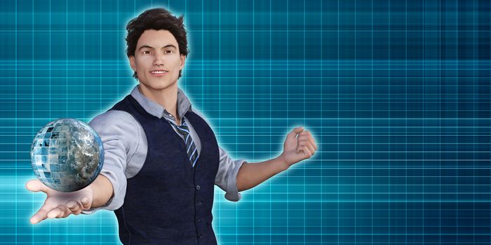 Global Technology Concept with Man Holding Globe