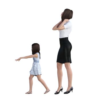 Mother Daughter Interaction of Bossy Girl as an Illustration Concept