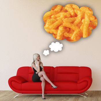 Woman Craving Junk Food and Thinking About Eating Food