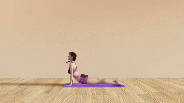 Yoga Class Upward Facing Dog Pose Illustration with Female Instructor 