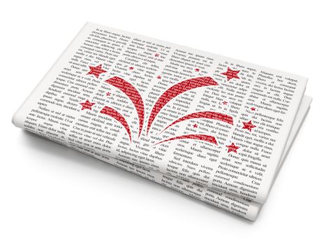 Entertainment, concept: Pixelated red Fireworks icon on Newspaper background