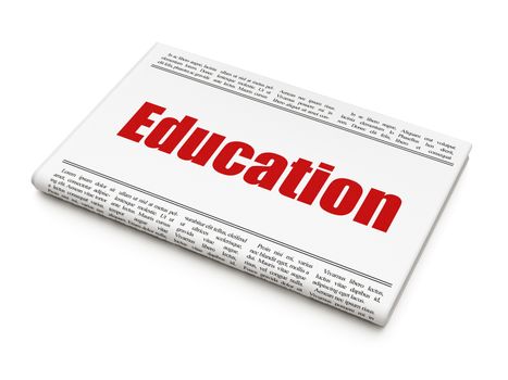 Studying concept: newspaper headline Education on White background, 3d render