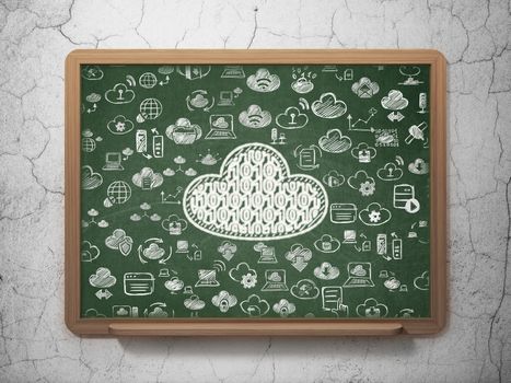 Cloud technology concept: Chalk White Cloud With Code icon on School Board background with  Hand Drawn Cloud Technology Icons
