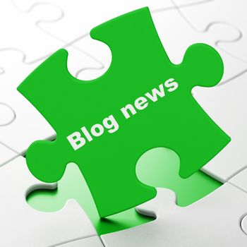 News concept: Blog News on Green puzzle pieces background, 3d render