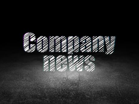 News concept: Glowing text Company News in grunge dark room with Dirty Floor, black background