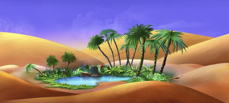 Digital painting of the Oasis in a Desert