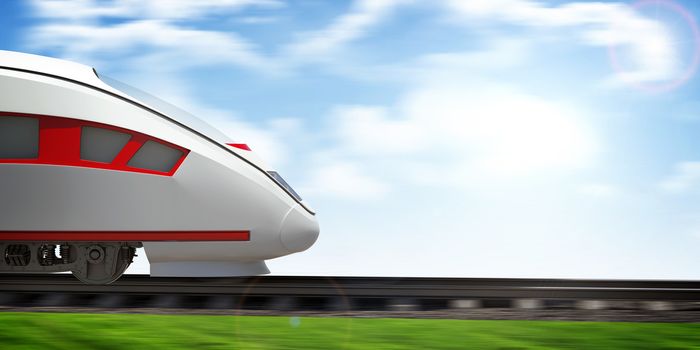 High speed train on blue sky background