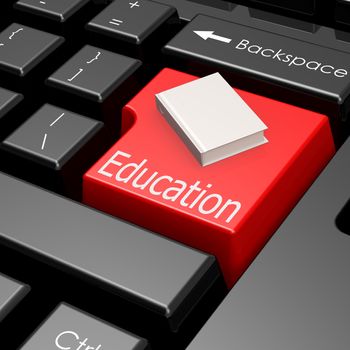 Education and book on button of computer keyboard image with hi-res rendered artwork that could be used for any graphic design.