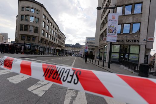 BELGIUM, Brussels: A police cordon is seen outside the Brussels-Central train station as hundreds have been evacuated on March 22, 2016 following the attacks that hit the Belgian capital.