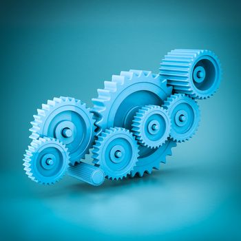 mechanical gears 3d model on blue background