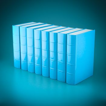 Stack of new books on a blue background