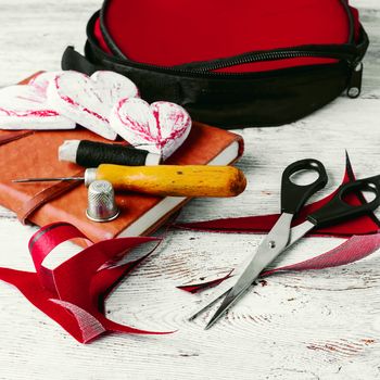 Sewing kit for needlework and leather scraps