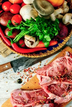 Steak of beef with vegetables preparation for cooking